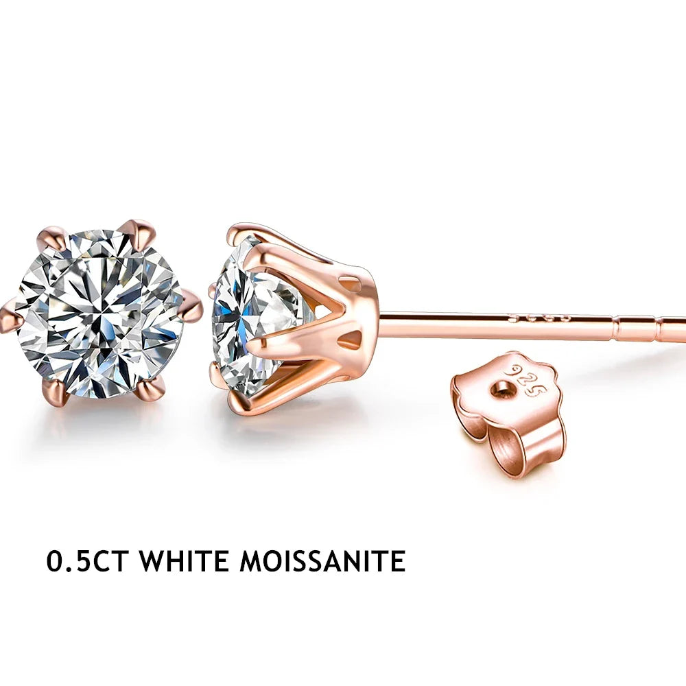 Colored Moissanite 1ct Round Cut Stud Earrings DVVS1 Lab Created 18K Gold