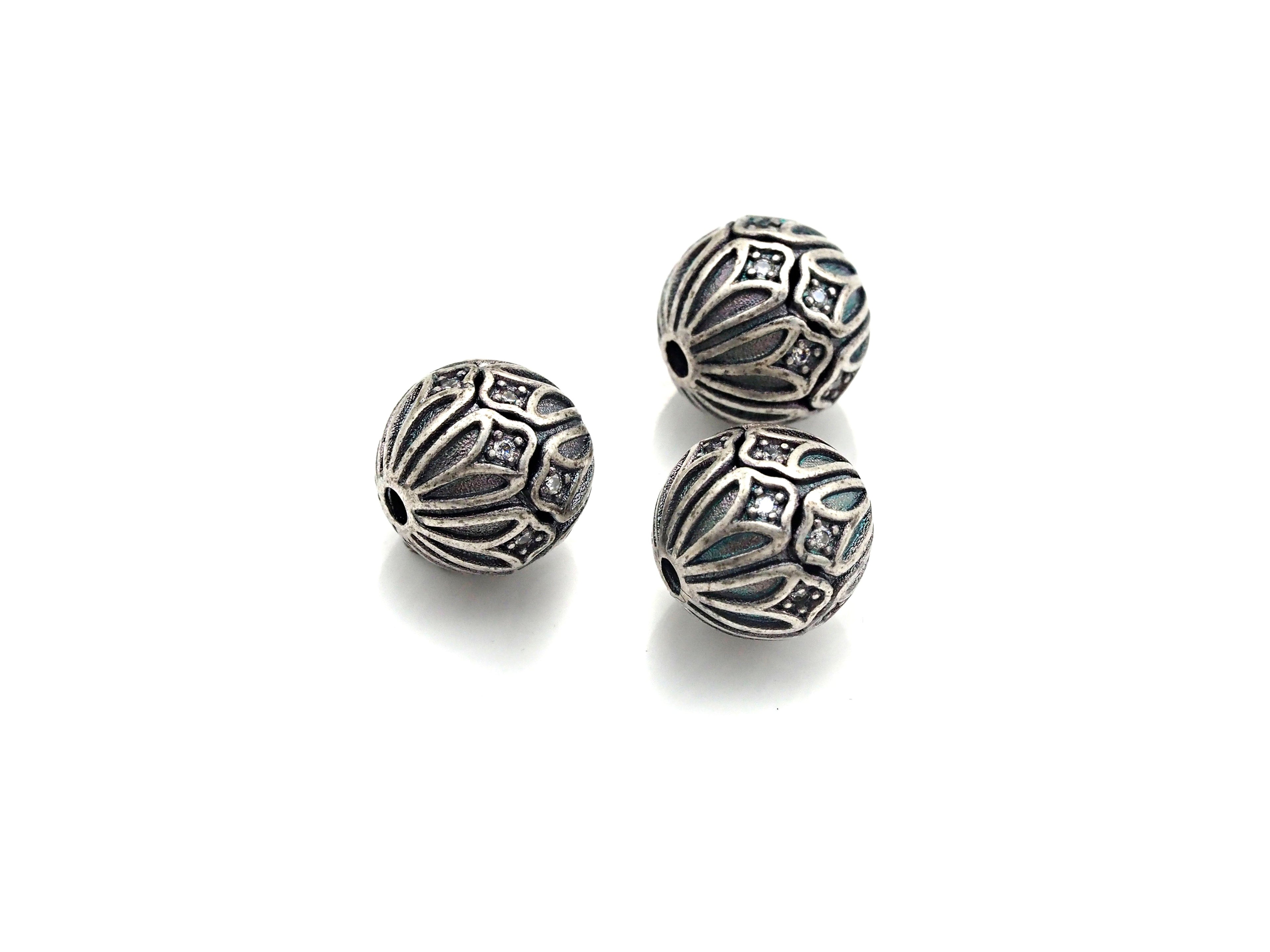 Antique Silver CZ Pave round ball, CZ Pave Spacer Beads in oxidized silver,10mm, sku#X133