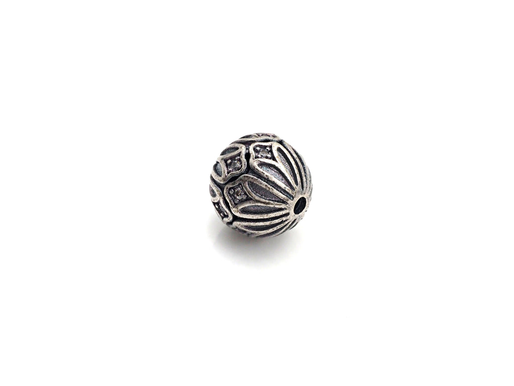 Antique Silver CZ Pave round ball, CZ Pave Spacer Beads in oxidized silver,10mm, sku#X133