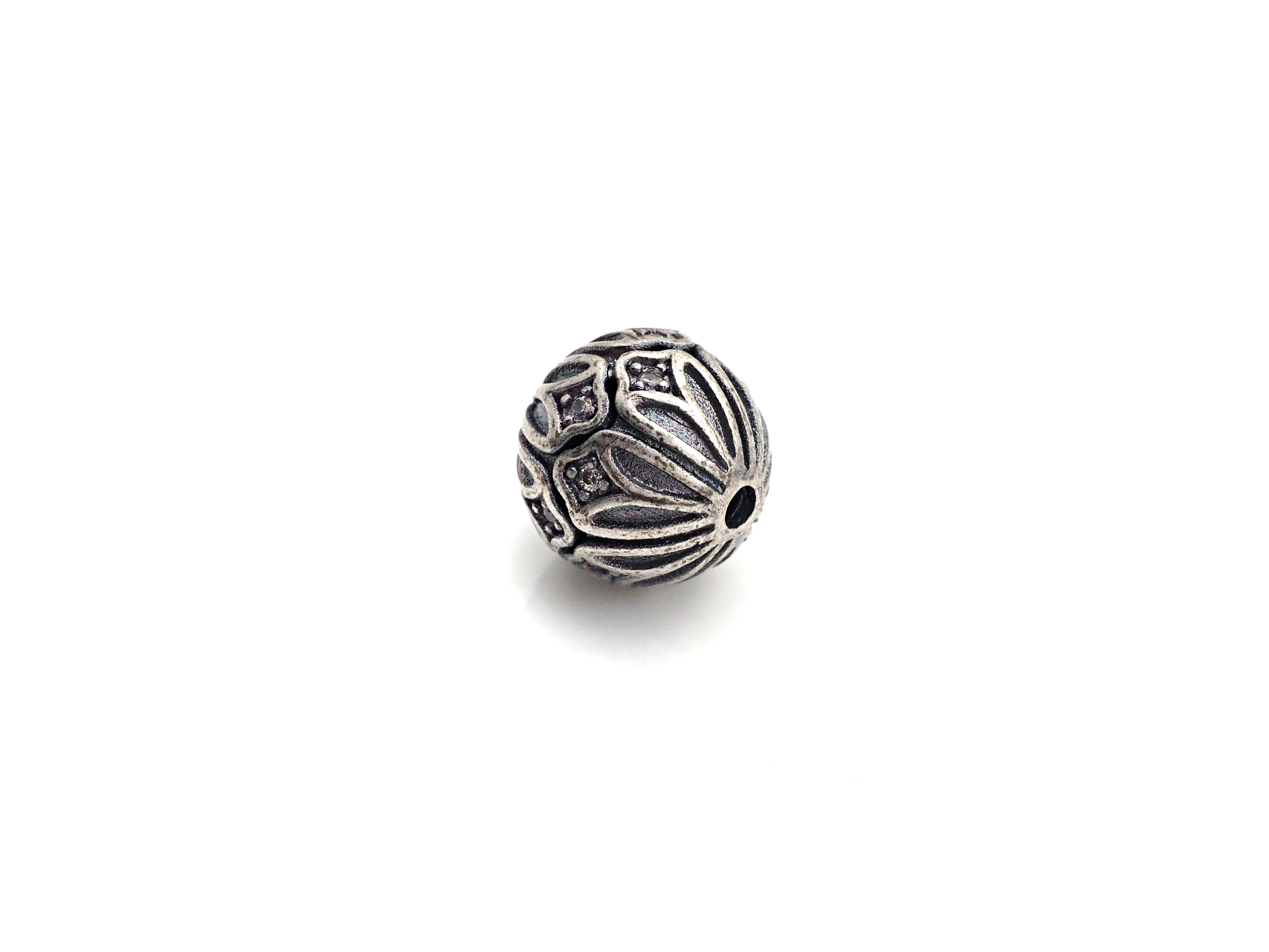 Antique Silver CZ Pave round ball, CZ Pave Spacer Beads in oxidized silver,10mm, sku#X133