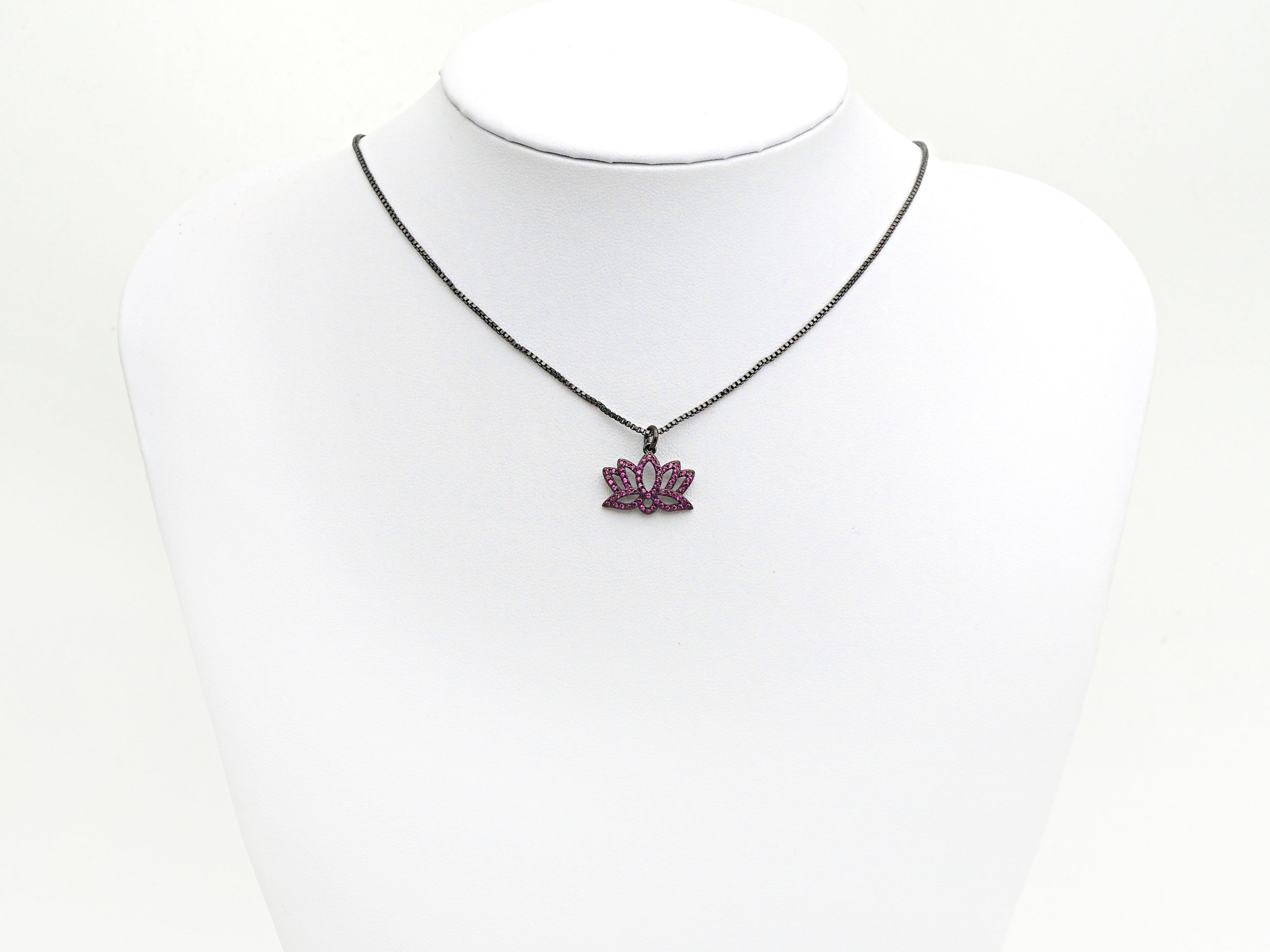 CZ Micro Pave lotus Flower Charm, Lotus Flower Cubic Zirconia Pendant, Black/Fuchsia/Cobalt CZ Yoga Charm Findings, 15x19mm,SKU#X134