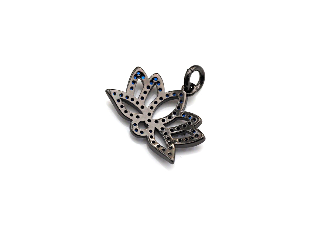 CZ Micro Pave lotus Flower Charm, Lotus Flower Cubic Zirconia Pendant, Black/Fuchsia/Cobalt CZ Yoga Charm Findings, 15x19mm,SKU#X134