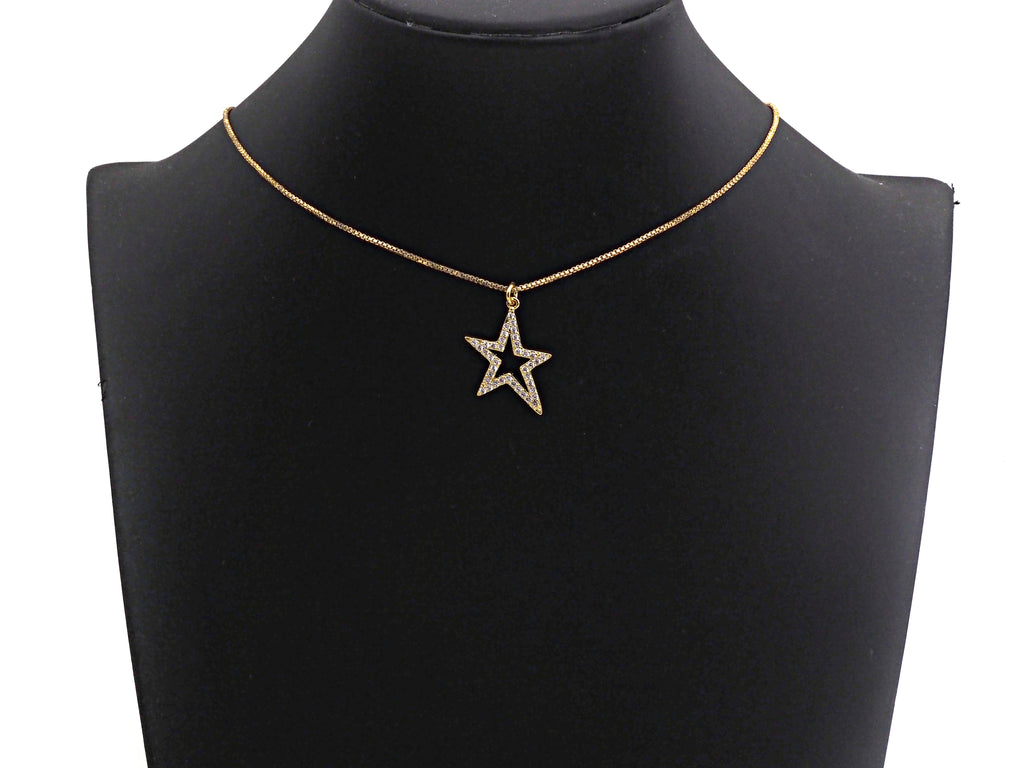 Clear/Black CZ Micro Pave Five Star Shape Pendant, Star Cubic Zirconia Pendant, Silver/Gold/Rose Gold/Black Tone, 13x23mm,Sku#X135