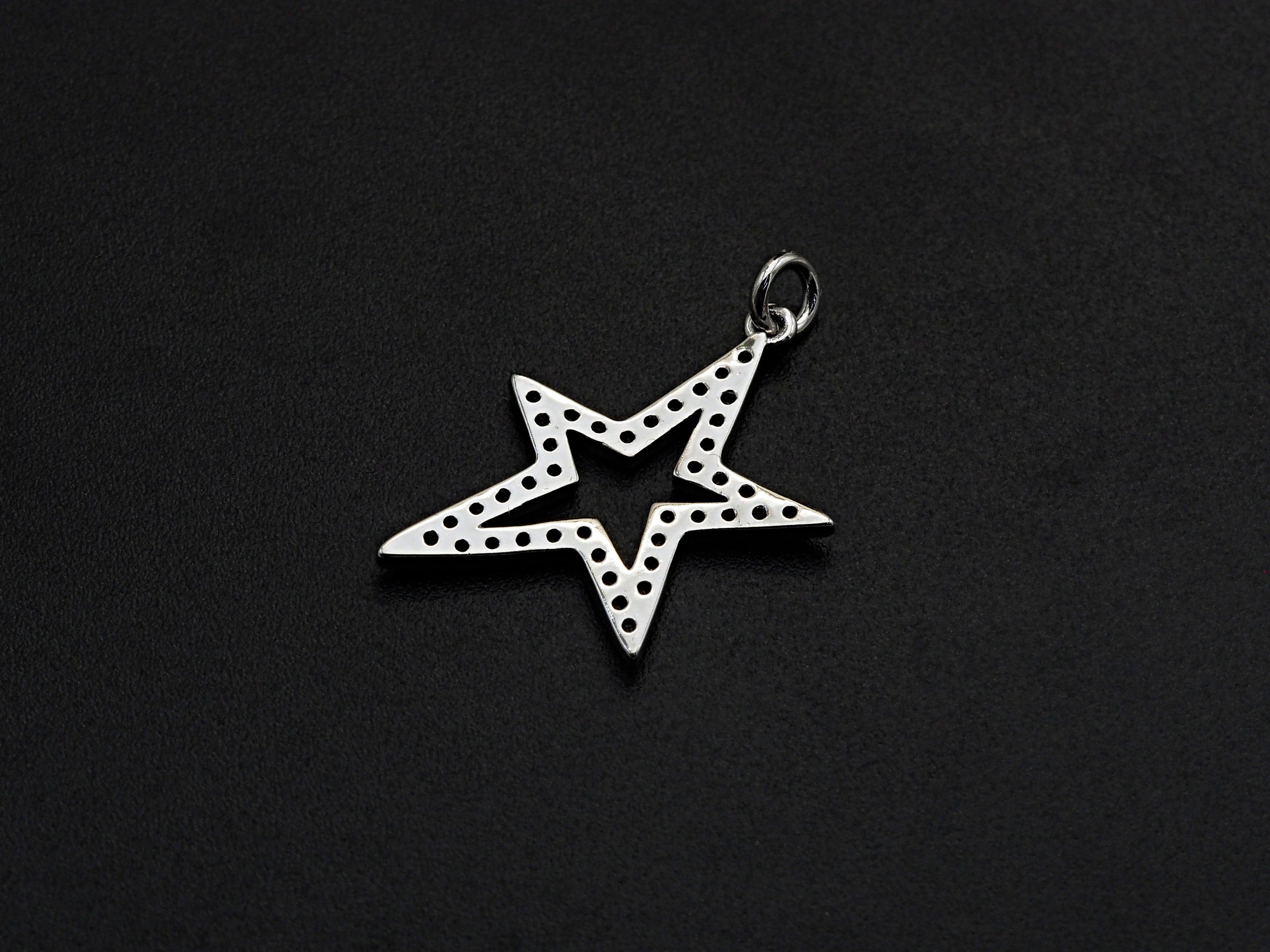 Clear/Black CZ Micro Pave Five Star Shape Pendant, Star Cubic Zirconia Pendant, Silver/Gold/Rose Gold/Black Tone, 13x23mm,Sku#X135