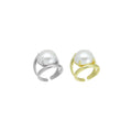 Gold Silver Large White Pearl Statement Adjustable Ring, Sku#LX768