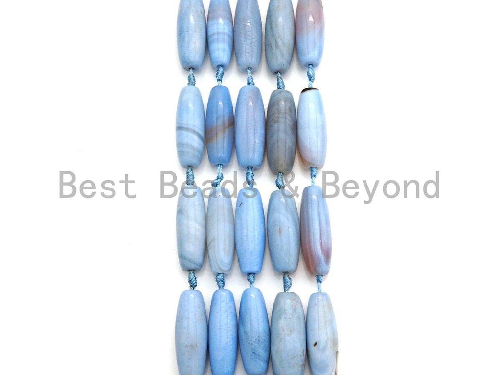 1pc/8pc Natural Agate Long Barrel Spacer Beads, Blue Agate Spacer Beads, Tibetan Beads, 14x40mm, sku#U887