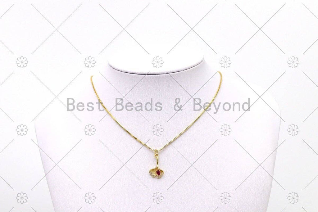 Fuchsia CZ Micro Pave Leaf Shape Pendant, 18K Gold Filled Ginkgo Leaf Charm, Necklace Bracelet Charm Pendant,Sku#LK511