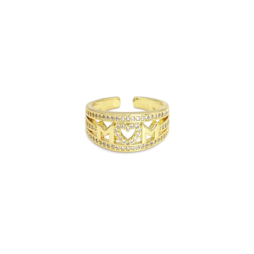 CZ Gold Mom Heart Adjustable Ring, Sku#LX430