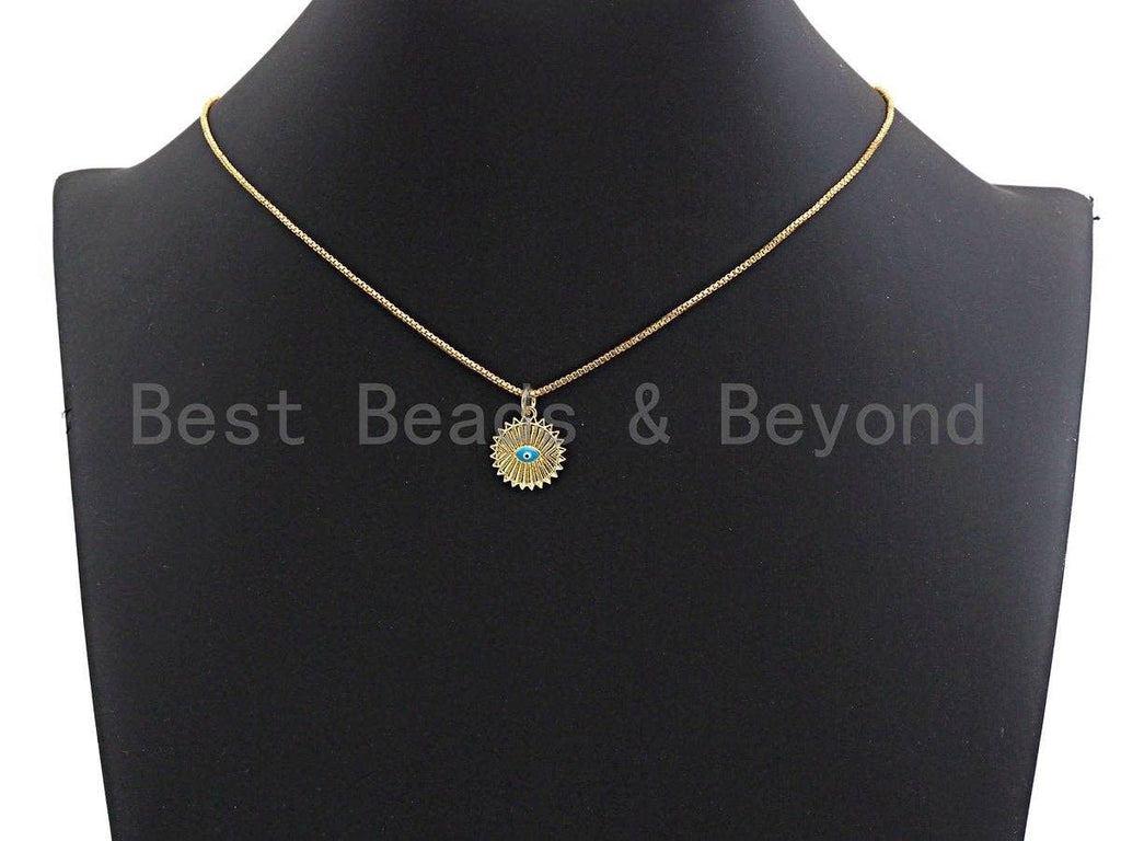 NEW Turquoise Enamel Evil Eye On Pleat Coin Pendant,Cz Micro Pave Oil Drop Round pendant,Enamel Jewelry,14x16mm,sku#Z517