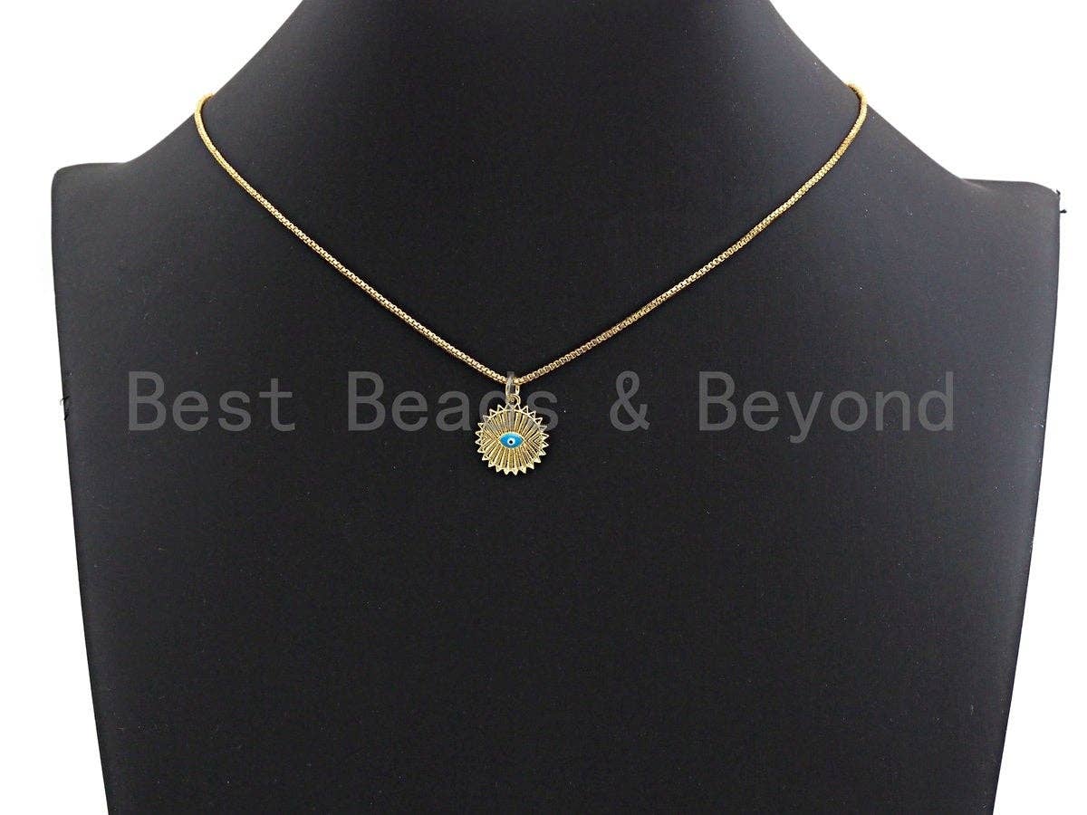 NEW Turquoise Enamel Evil Eye On Pleat Coin Pendant,Cz Micro Pave Oil Drop Round pendant,Enamel Jewelry,14x16mm,sku#Z517
