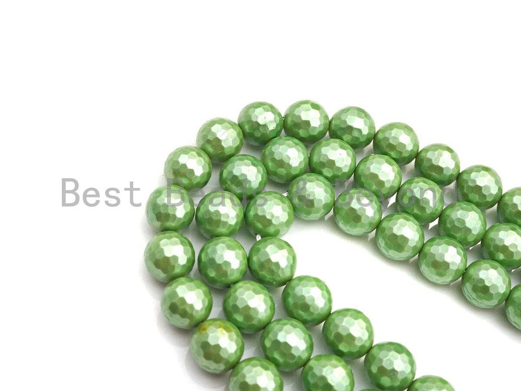 Natural Mother of Pearl Lime Green Round Faceted beads, 6mm/8mm/10mm/12mm Green MOP Beads, 15.5inch strand, SKU#T133