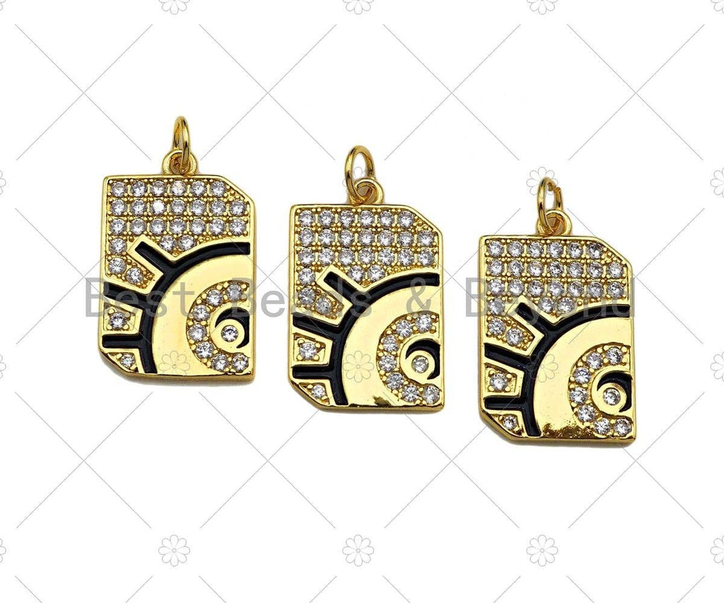 CZ Micro Pave Evil Eye On Rectangle Pendant/Charm,Cubic Zirconia Eye Charm, Talisman Charm,Necklace Bracelet Charm Pendant,13x20mm, Sku#Y368