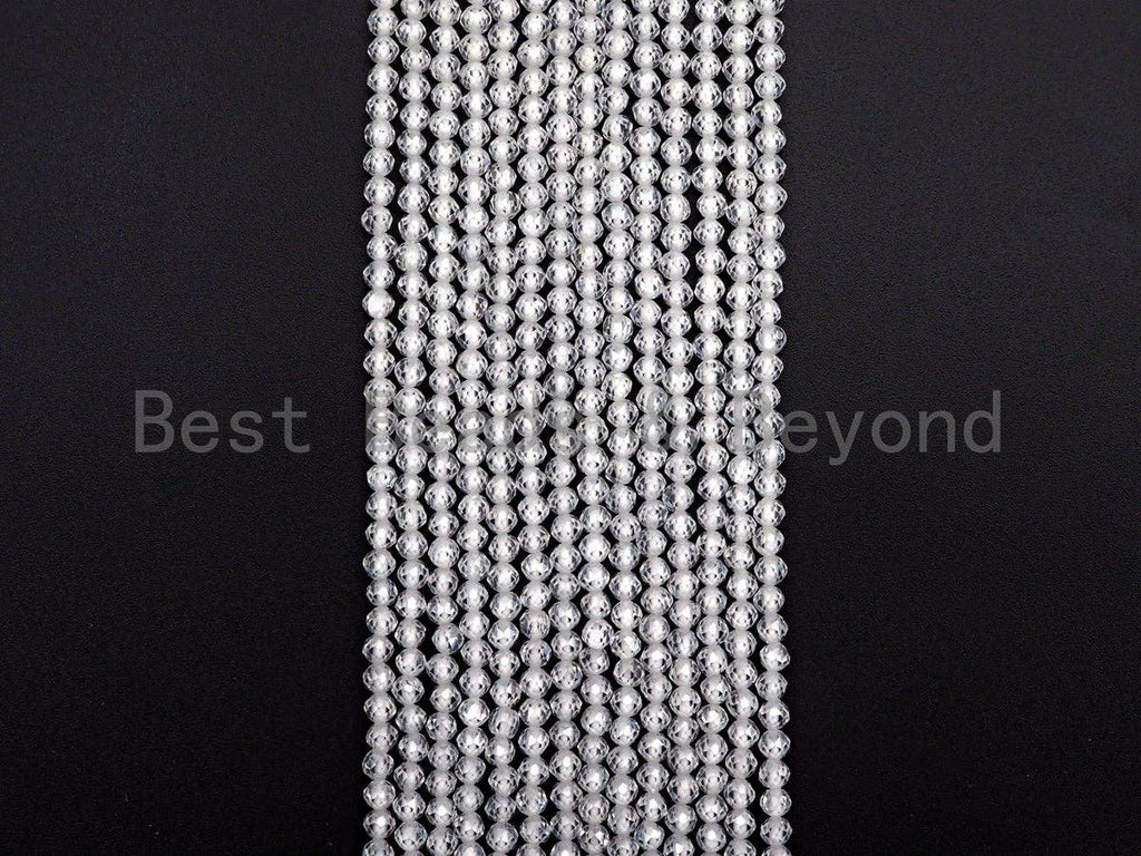 2mm/3mm/4mm High Quality Sparkly Cubic Zirconia Beads, Faceted Sparkly Clear White Color beads, 15.5inch full strand, SKU#U919