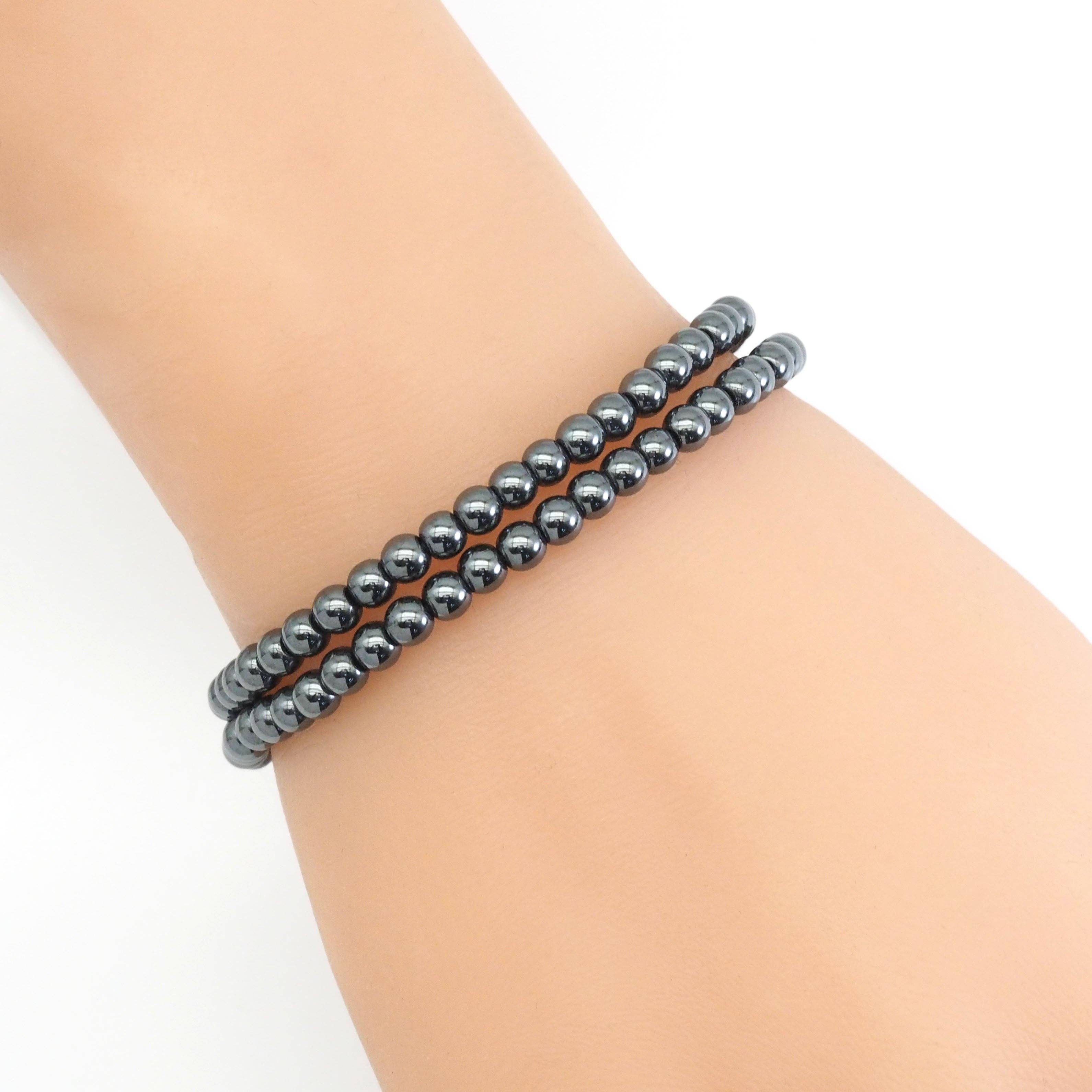 Genuine Hematite Round Smooth Stretchy Bracelet, Sku#EF448