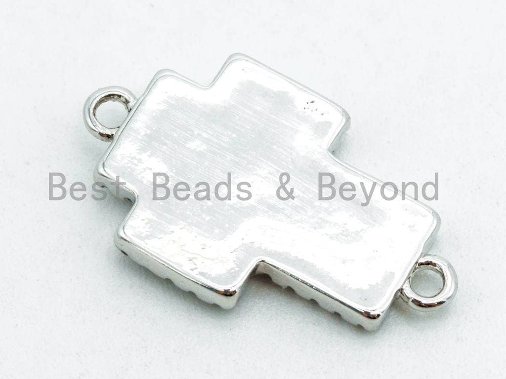 CZ Micro Pave Cross Connector with Mother of Pearl, Cubic Zirconia Space Connector, CZ Pearl Shell Charm 12x20mm, 1pc,SKU#Z25