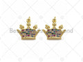 18K Gold Multicolor Micro CZ Pave Crown Pendant, Gold Crown Charm,  Crown Beads, Jewelry Findings, 15x13mm,sku#LK39