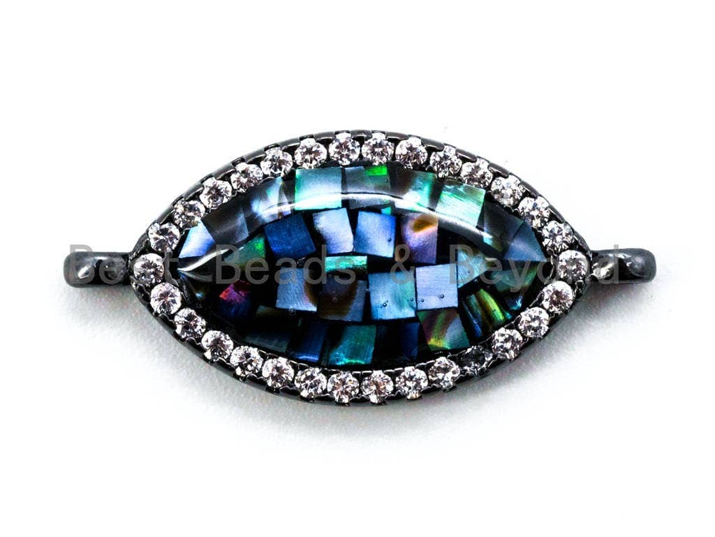 CZ Micro Pave Marquise Shape Connector with Abalone Shell, Cubic Zirconia CZ space connector,10x22mm, 1pc/2pcs, SKU#E297