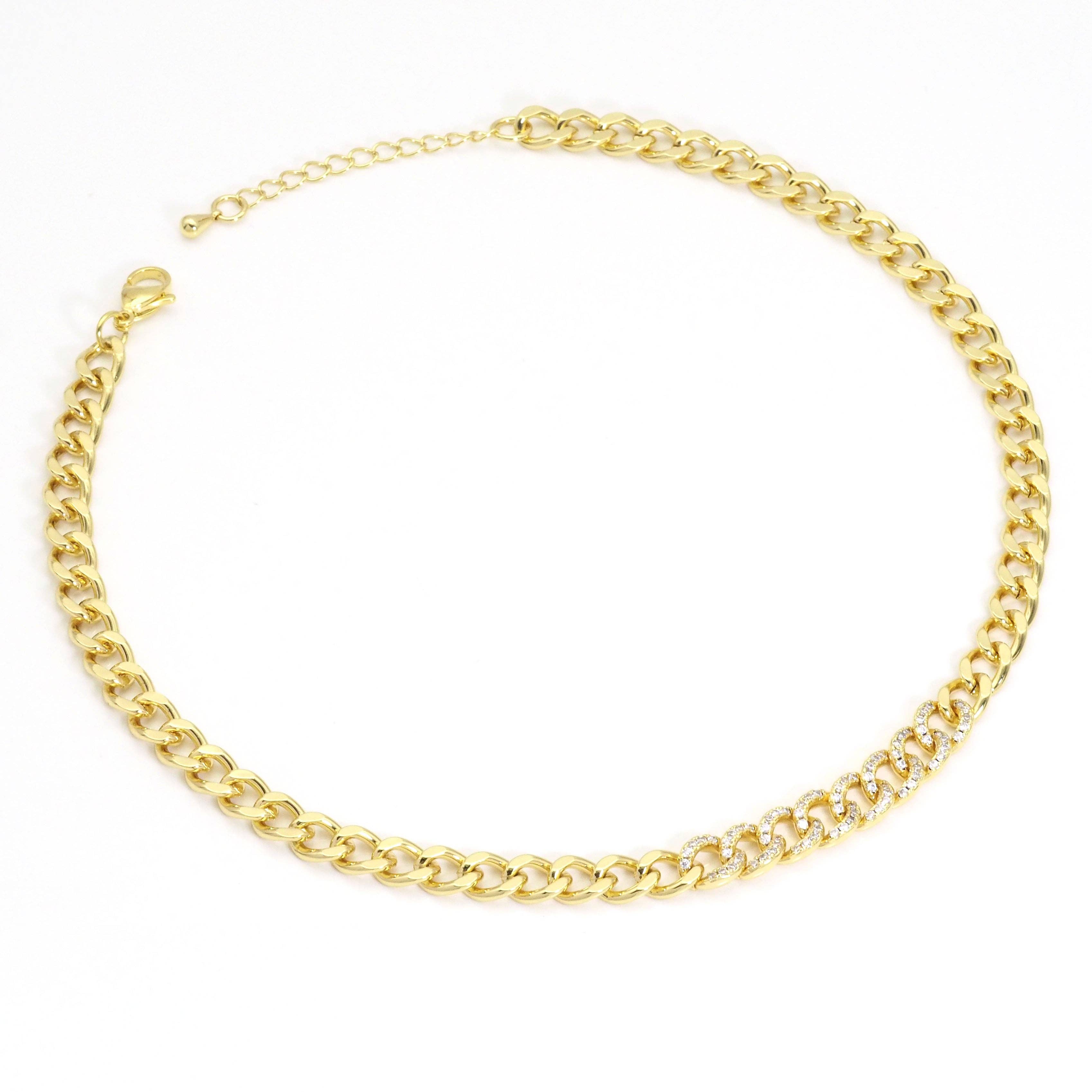 Clear CZ Cuban Link Chain Adjustable Necklace,sku#LX238