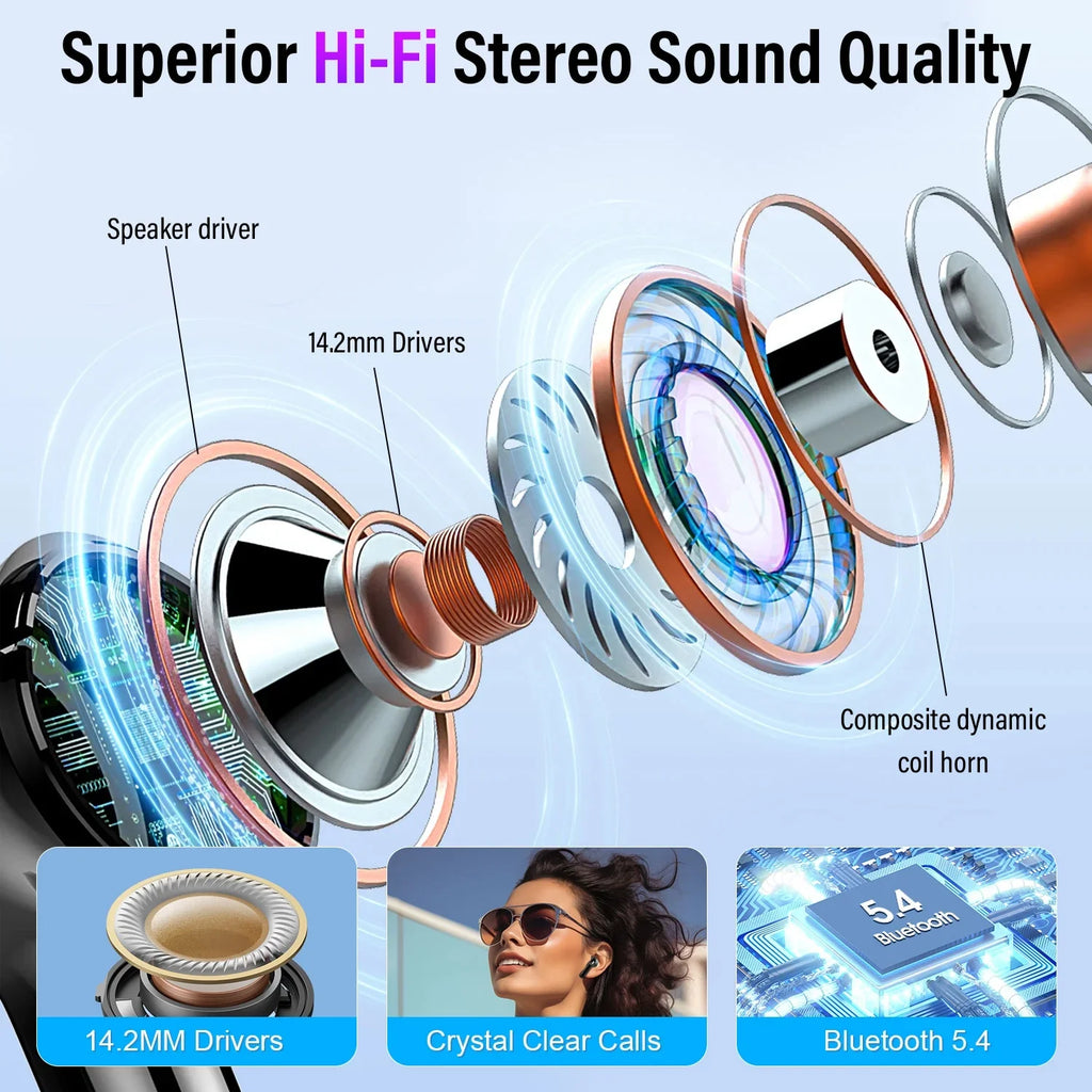 Touch Screen Wireless Earbuds, Bluetooth 5.4 Ear Buds with Multifunctional with ENC Noise Cancelling Micclear Calls Earphones, 48H Bass Stereo Headphones, IP7 Waterproof Headphones for Workout
