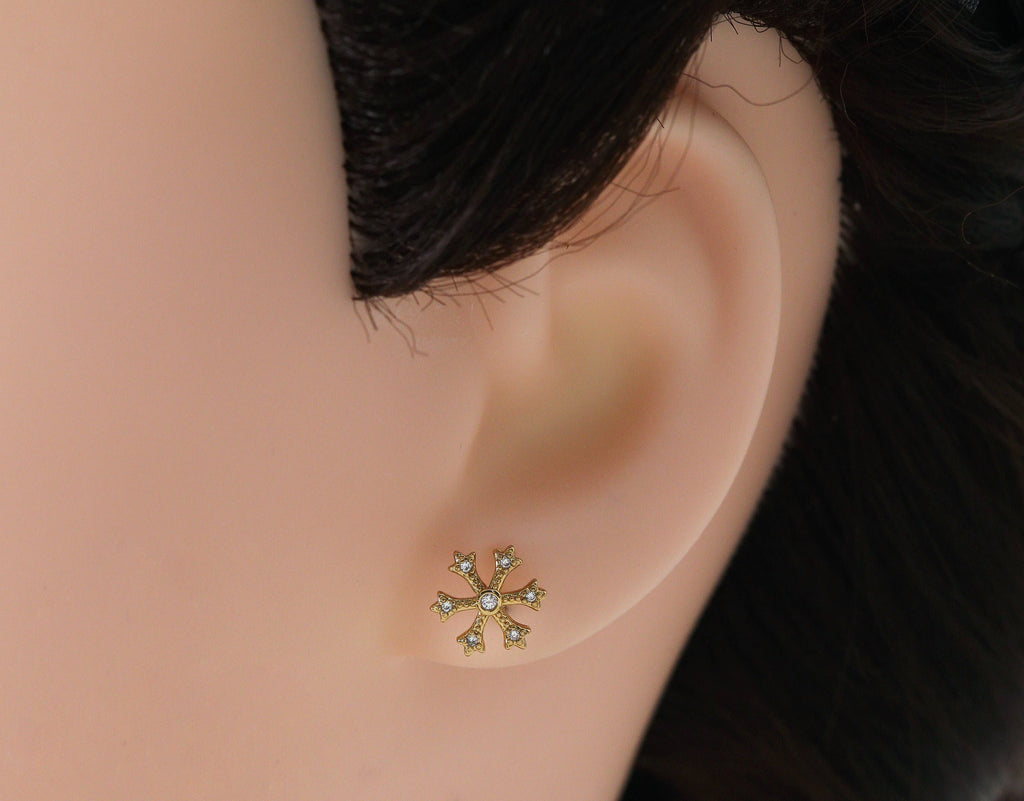 CZ Snowflake Stud Earrings, Sku#FH198