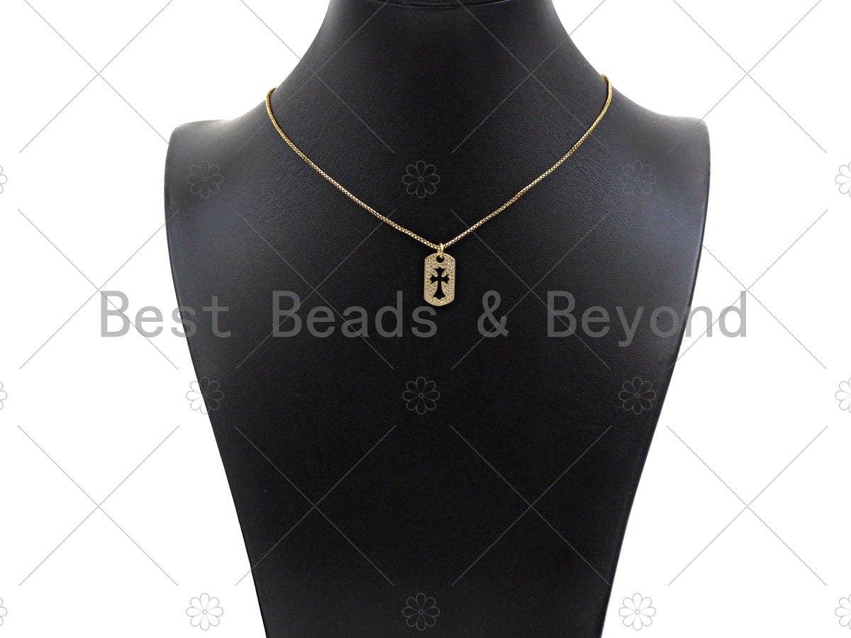 CZ Micro Pave Hollow Out Cross On Rectangle Shape Pendant/Charm,Dainty Medallion Charm, Necklace Bracelet Charm Pendant,10x17mm, Sku#L514