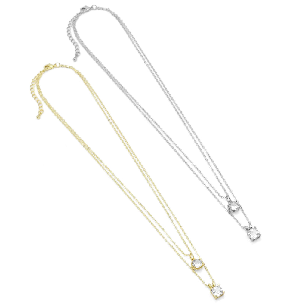 Gold Round Square Pendant Layering Necklace, Sku#EF473