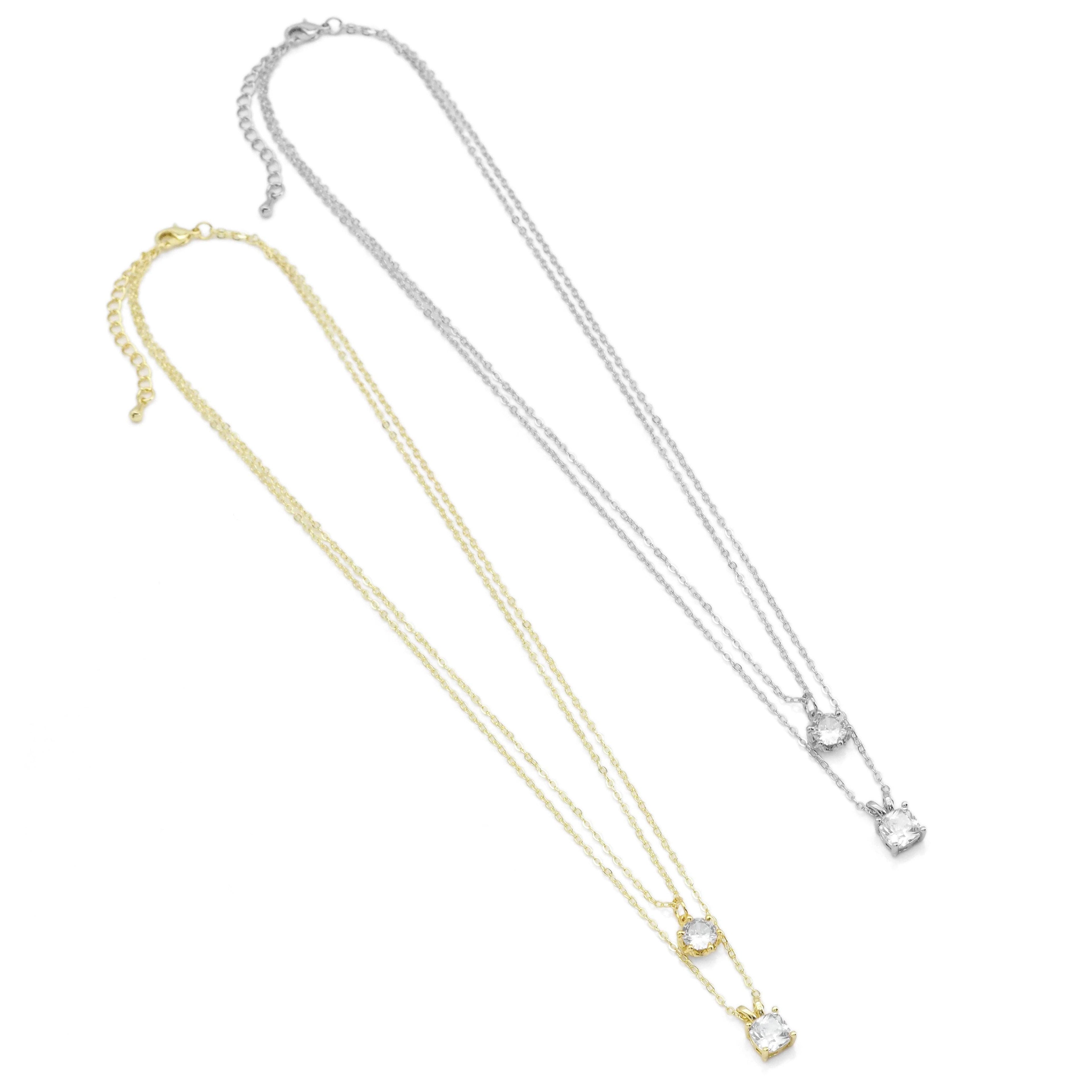 Gold Round Square Pendant Layering Necklace, Sku#EF473