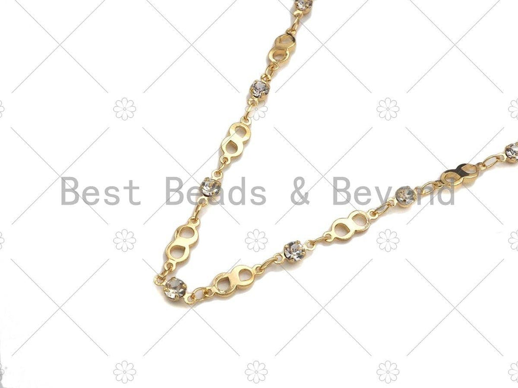 Dainty Infinity link Cubic Zirconia Chain, Chain Supplies, Bulk Chain for Rosary Necklace Bracelet Supply, 5x13mm,sku#M354
