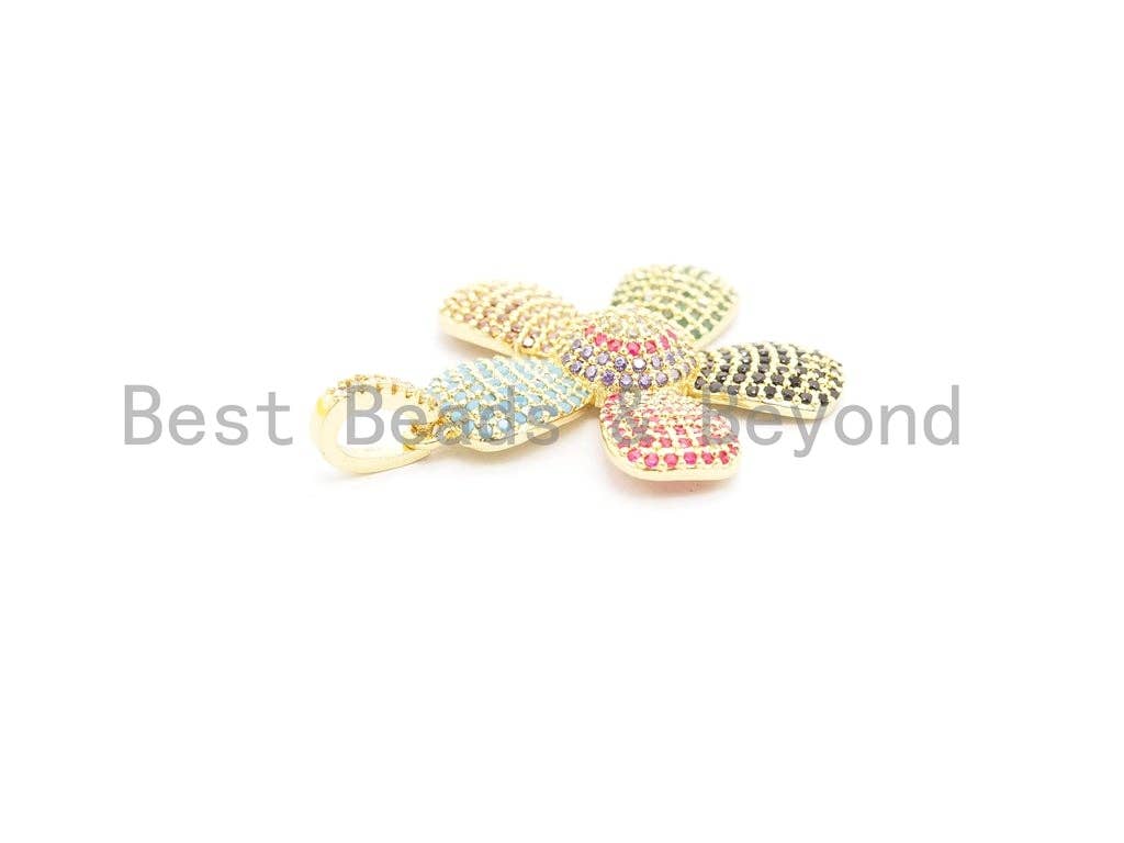 28mm CZ Rainbow Color Micro Pave Daisy Flower Pendant,Cubic Zirconia Paved Flower Charm Gold,Silver, Rose Gold,Gunmetal plated,sku#F489
