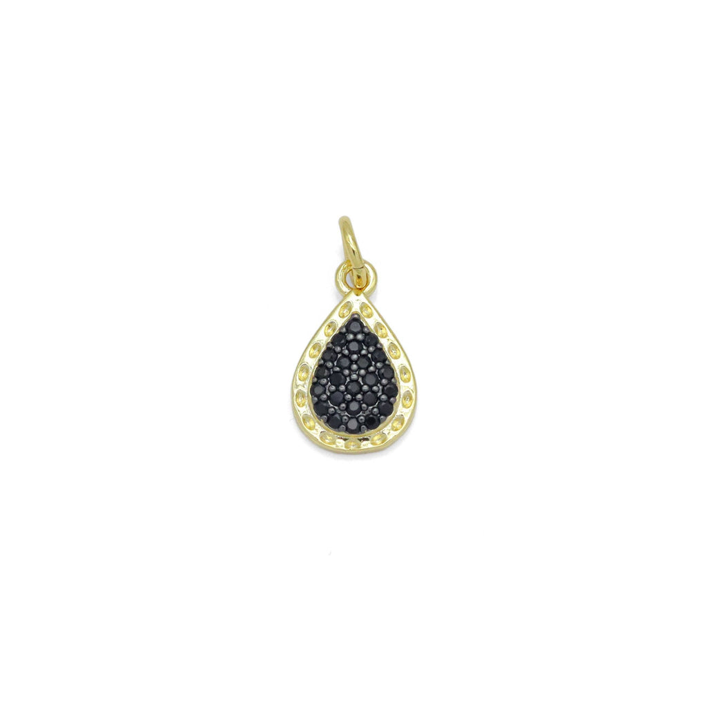 Black CZ Gold Teardrop Shape Charm Pendant, Sku#Y1029