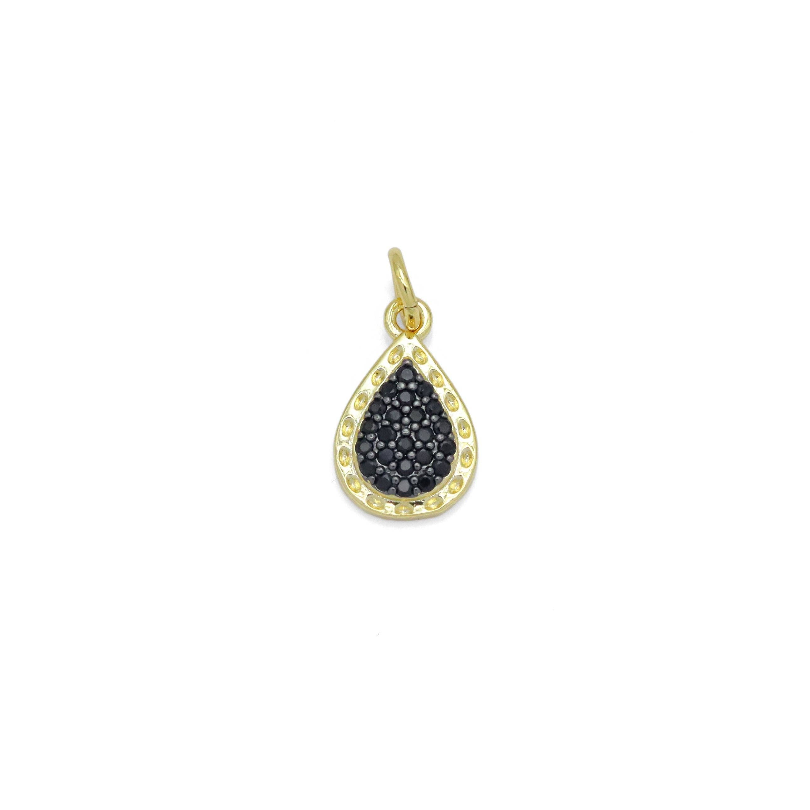 Black CZ Gold Teardrop Shape Charm Pendant, Sku#Y1029