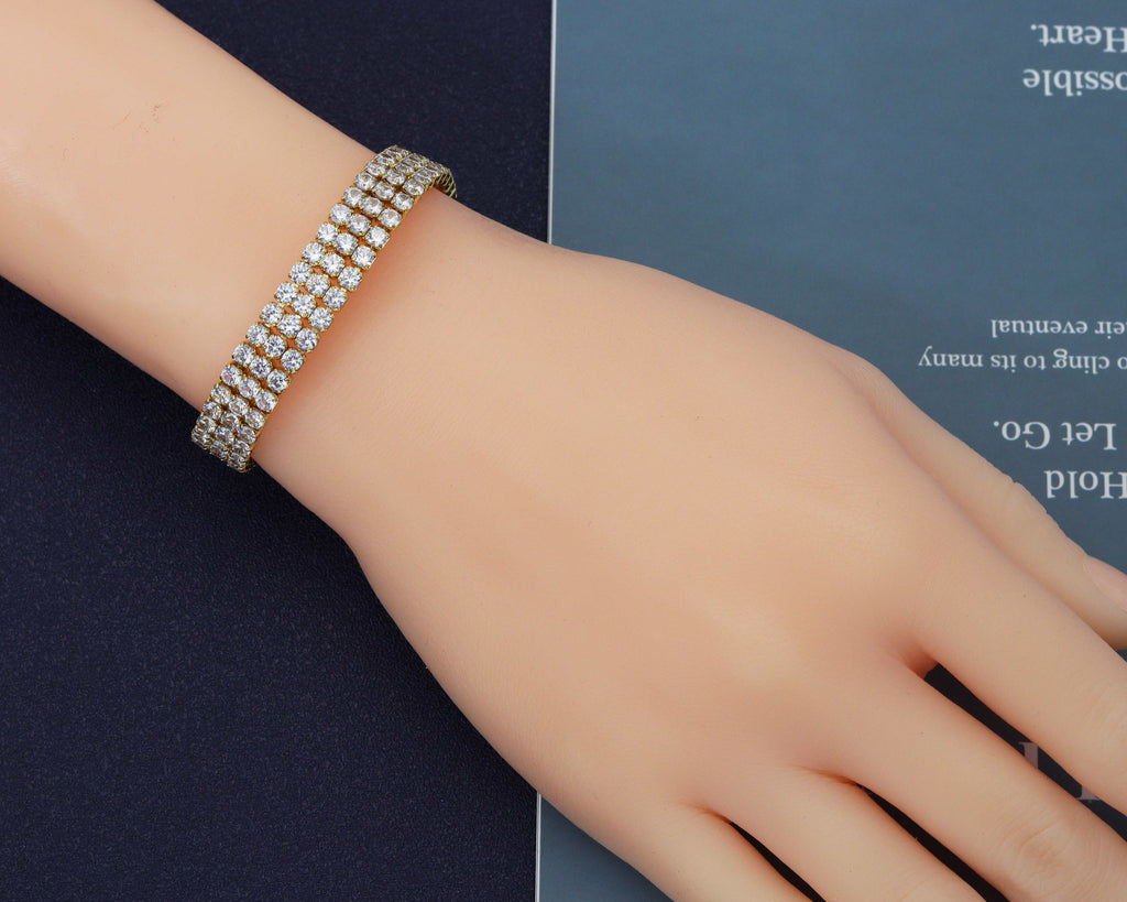CZ Triple line Buckle Bracelet, Sku#B165