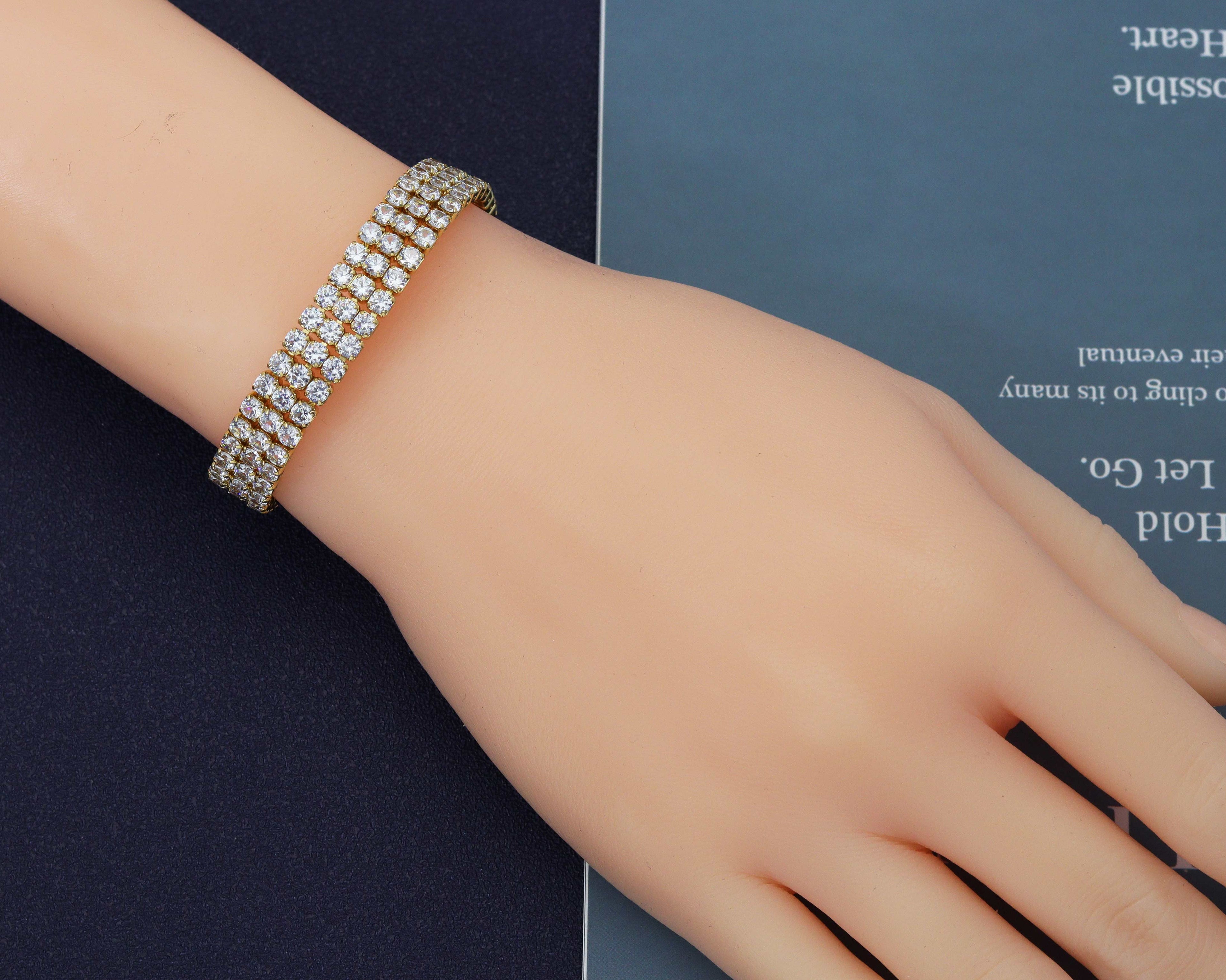 CZ Triple line Buckle Bracelet, Sku#B165