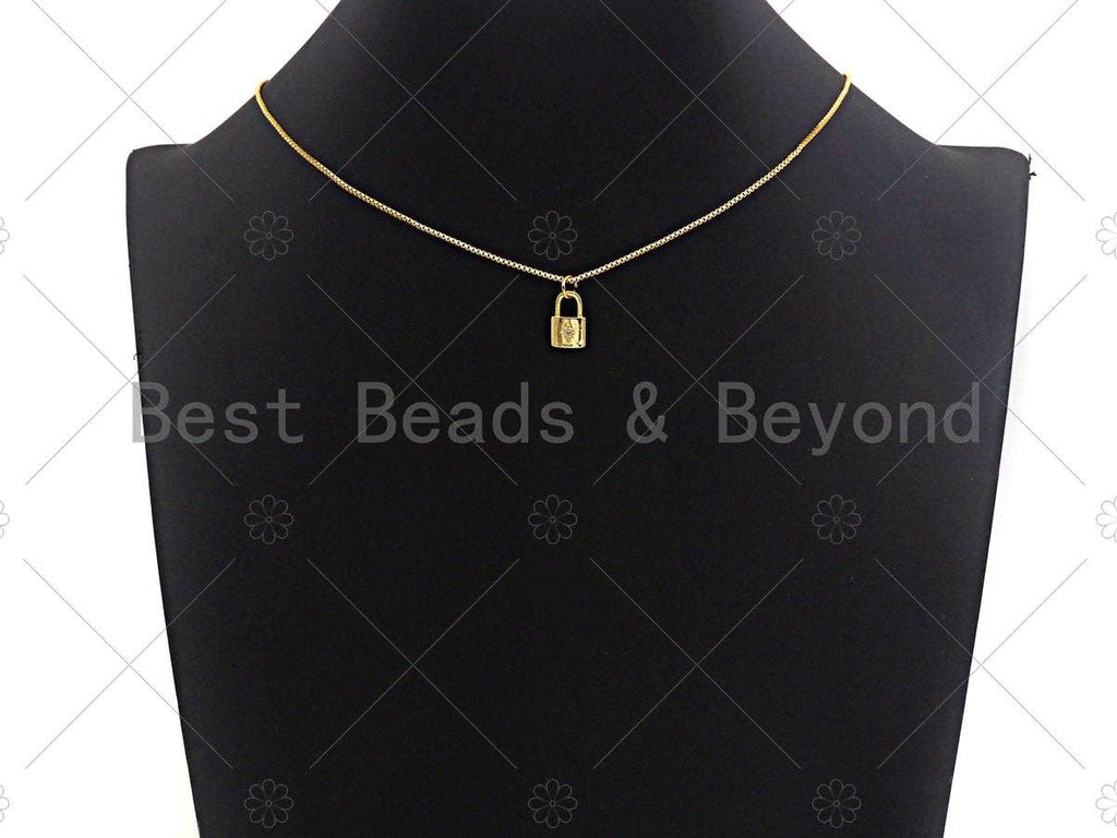 18K Gold Dainty Pad Lock Charm with Pave Star, Pave lock Pendant, Gold/Silver Padlock, 8x12mm, Sku#LK31