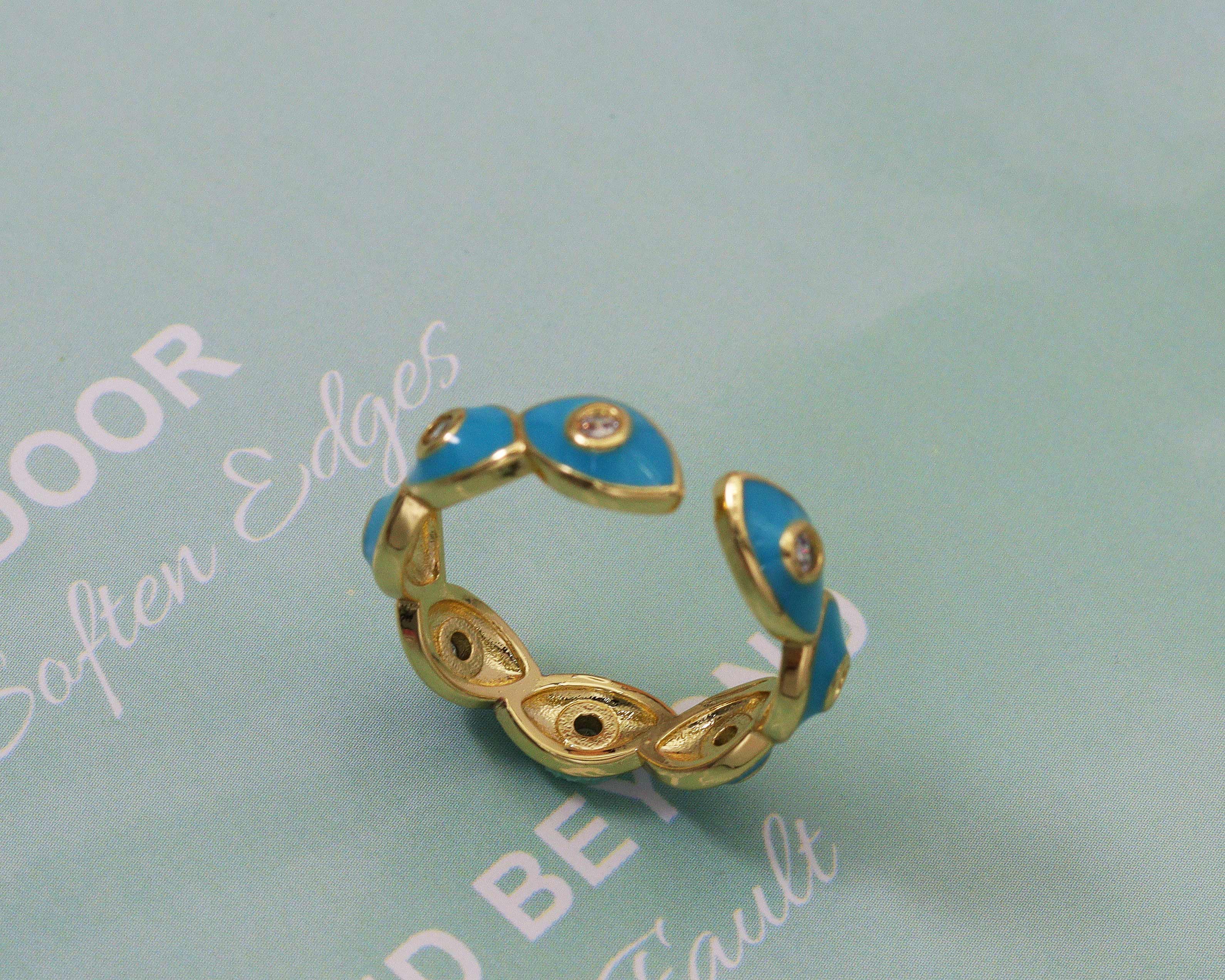 CZ Enamel Evil Eye Adjustable Ring, Sku#X305