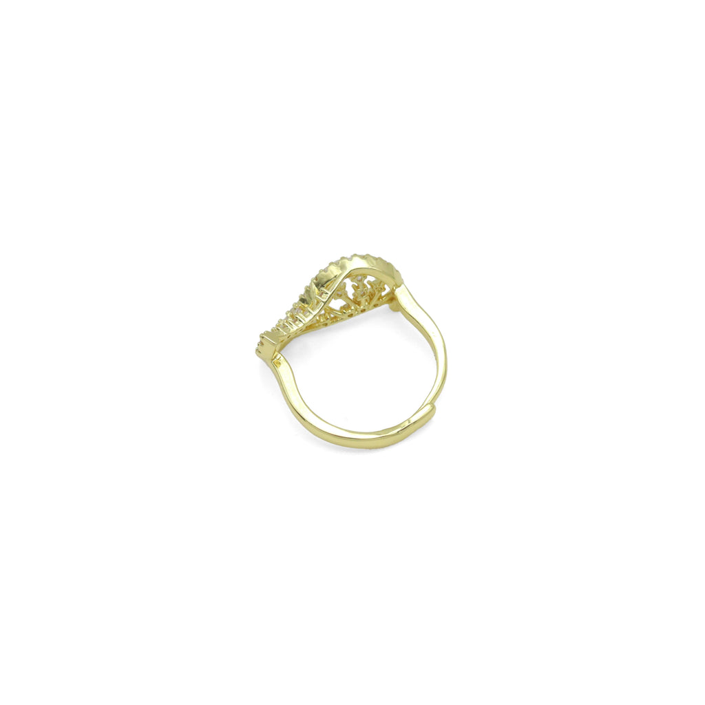 Gold Silver CZ Twisted Fan Statement Adjustable Ring, Sku#A424