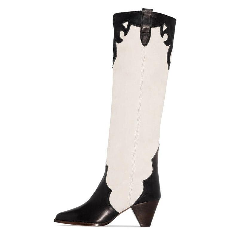 Bottes de cow-girl montantes style rétro | Bottes de cow-girl de luxe en daim brodé à talon haut