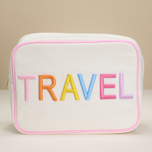 Canvas "TRAVEL" Makeup Bag Ivory