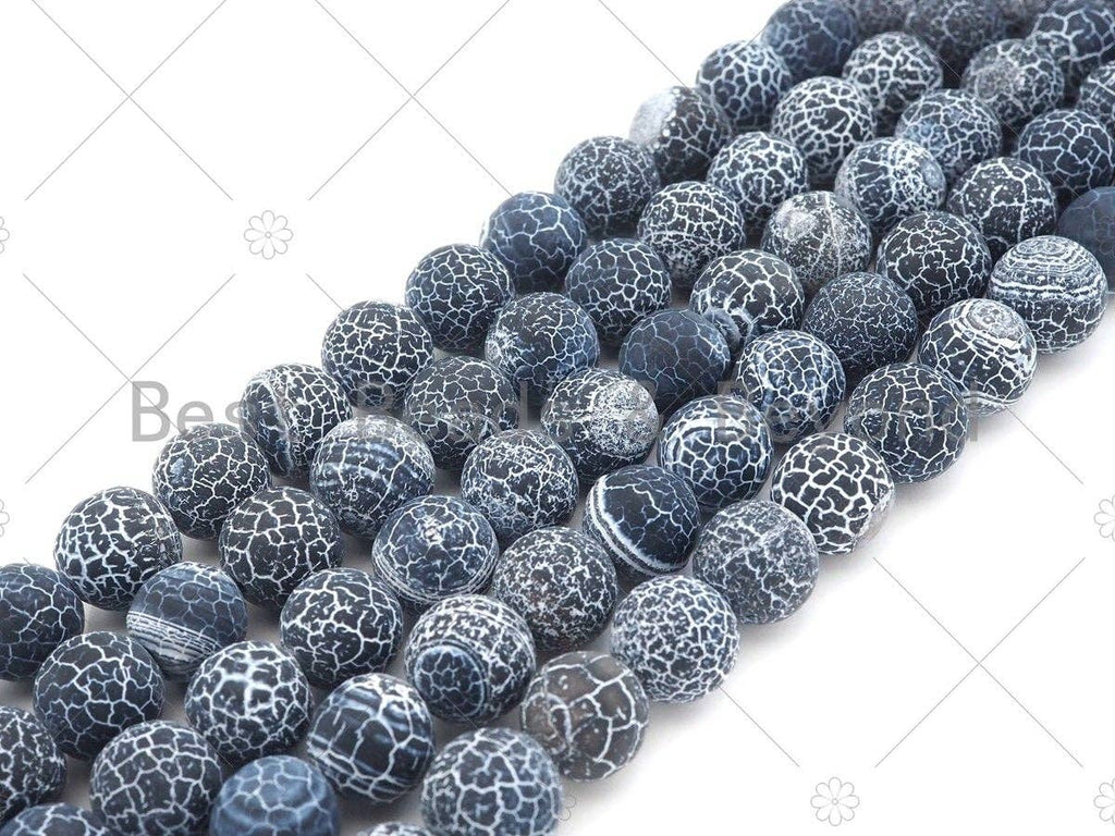 High Quality Natural Black Frosted Matte Fire Agate, Round 6mm/8mm/10mm/12mm Fire Agate, Black Cracked Agate, 15.5" Full Strand, sku#UA142