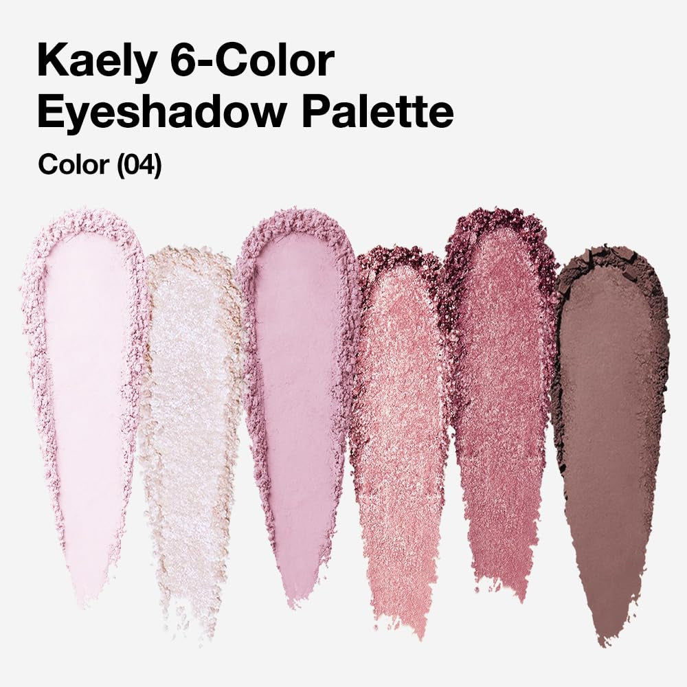 Kaely 6 Colors Mini Rose Pink Eye Shadow Palette Makeup, Mauve Plum Matte Shimmer Eyeshadow Palette for Older Women Highly Pigmented Waterproof, Paleta De Sombras De Ojos, Vegan & Cruelty-Free, 04
