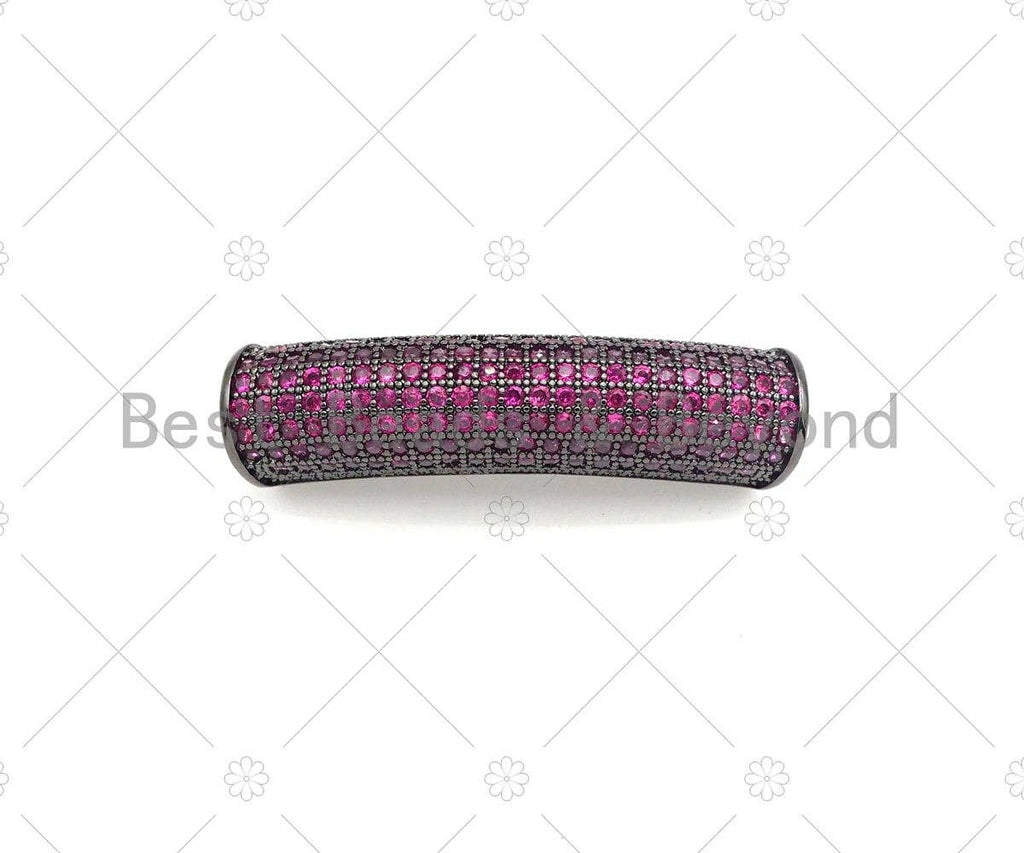 Fuchsia CZ Micro Pave Half Full Pave Tube for Bracelet/Necklace, CZ Spacer Tube in Silver/Gold/Rose Gold/Black, Tube Beads, 38x8mm,sku#ML09