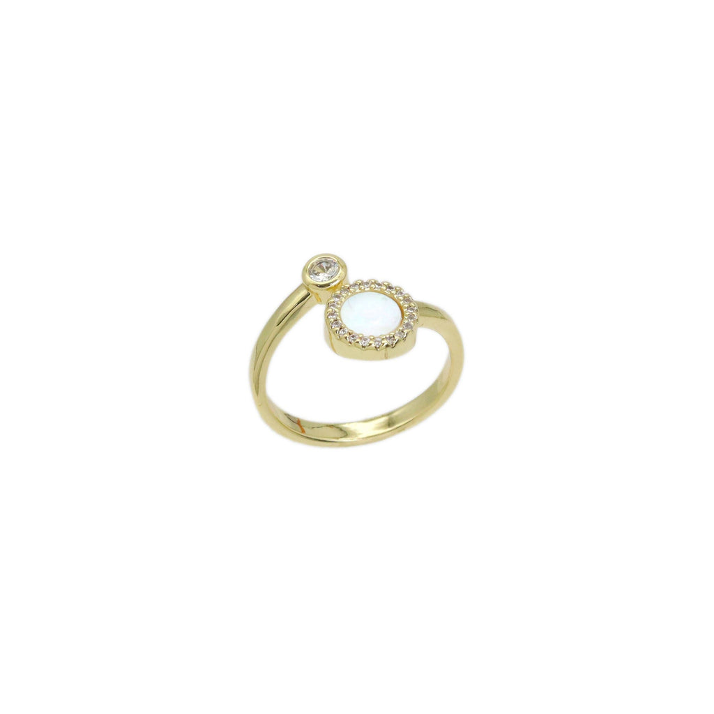 Mother of Pearl CZ Dots Adjustable Ring, Sku#LX478