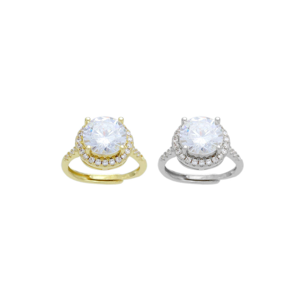 Gold Silver Big Round Diamond Statement Adjustable Ring, Sku#A277