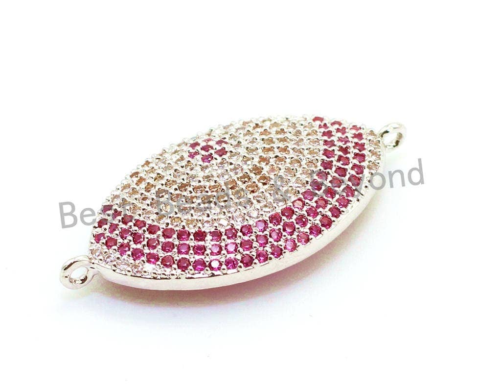 CZ Micro Fuchsia Gold Marquise Shape Evil Eyes Connector for Bracelet Necklace, 16x33mm,sku#E74C