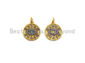 Dual Color CZ Micro Pave Evil Eye on Disc Pendant/Charm,Evil Eye Cubic Zirconia Pendant, Gold Tone,15x17mm,Sku#Z453