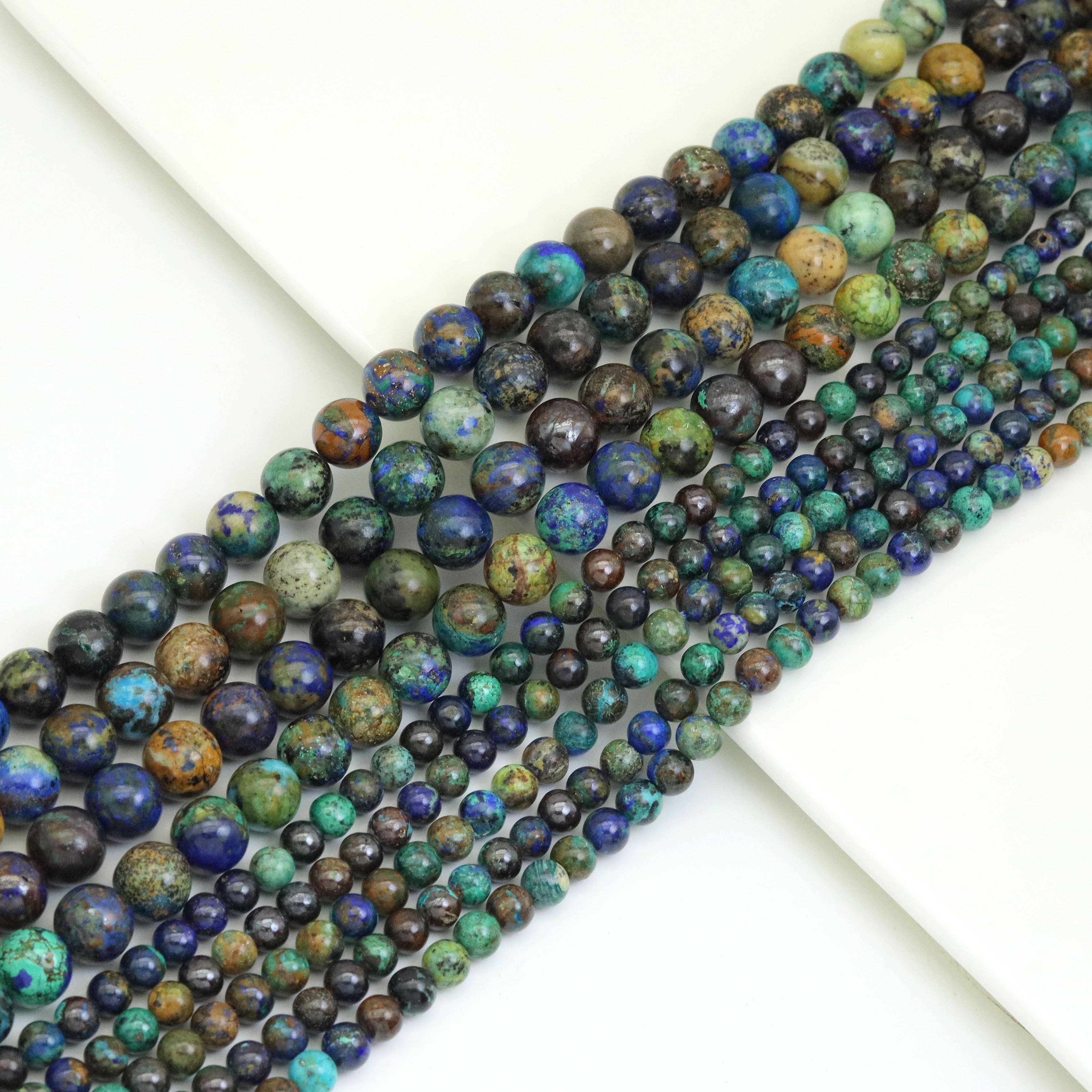 Genuine Azurite Round Smooth Beads, Sku#U1946