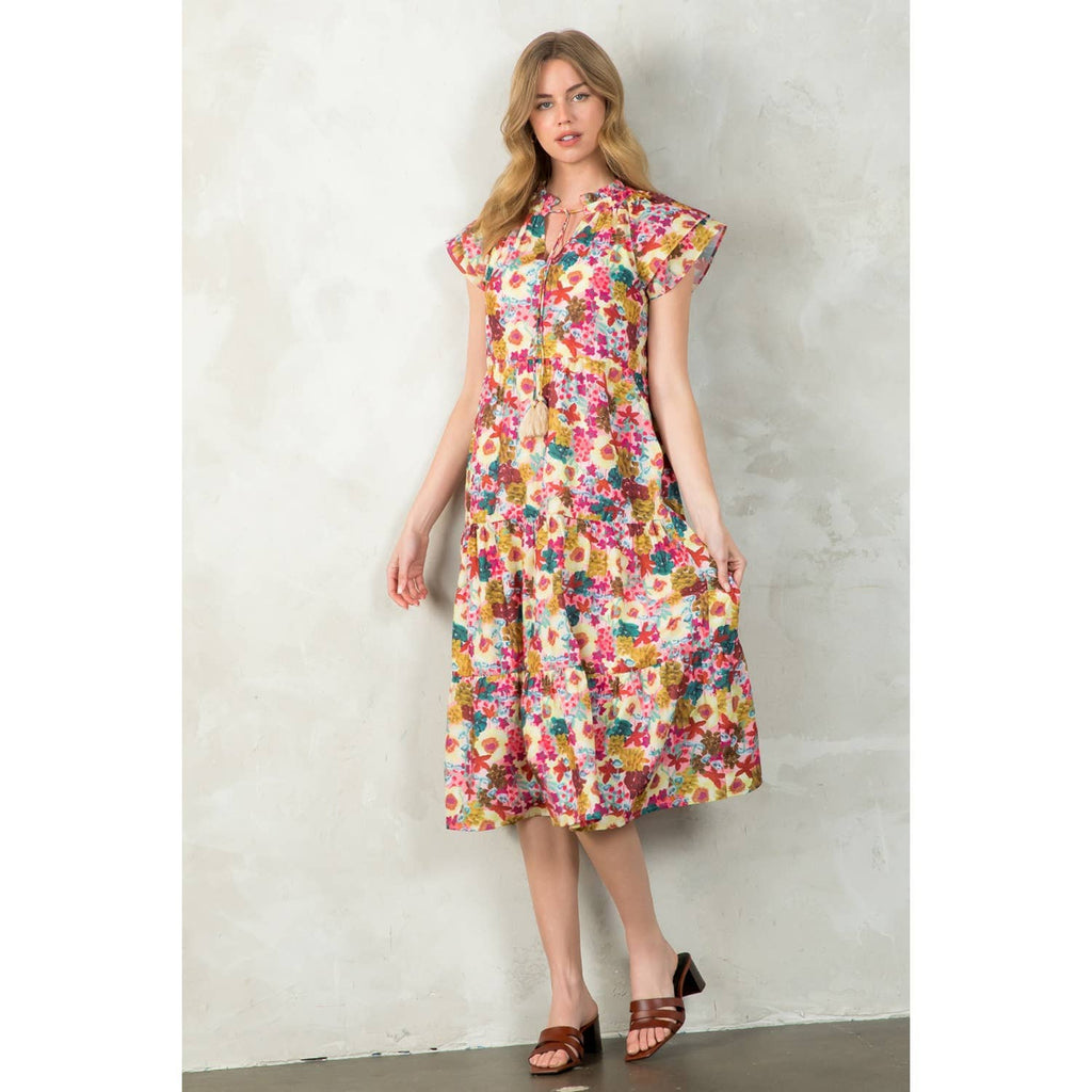 COURTNEY- Tassel Tie Tiered Floral Dress