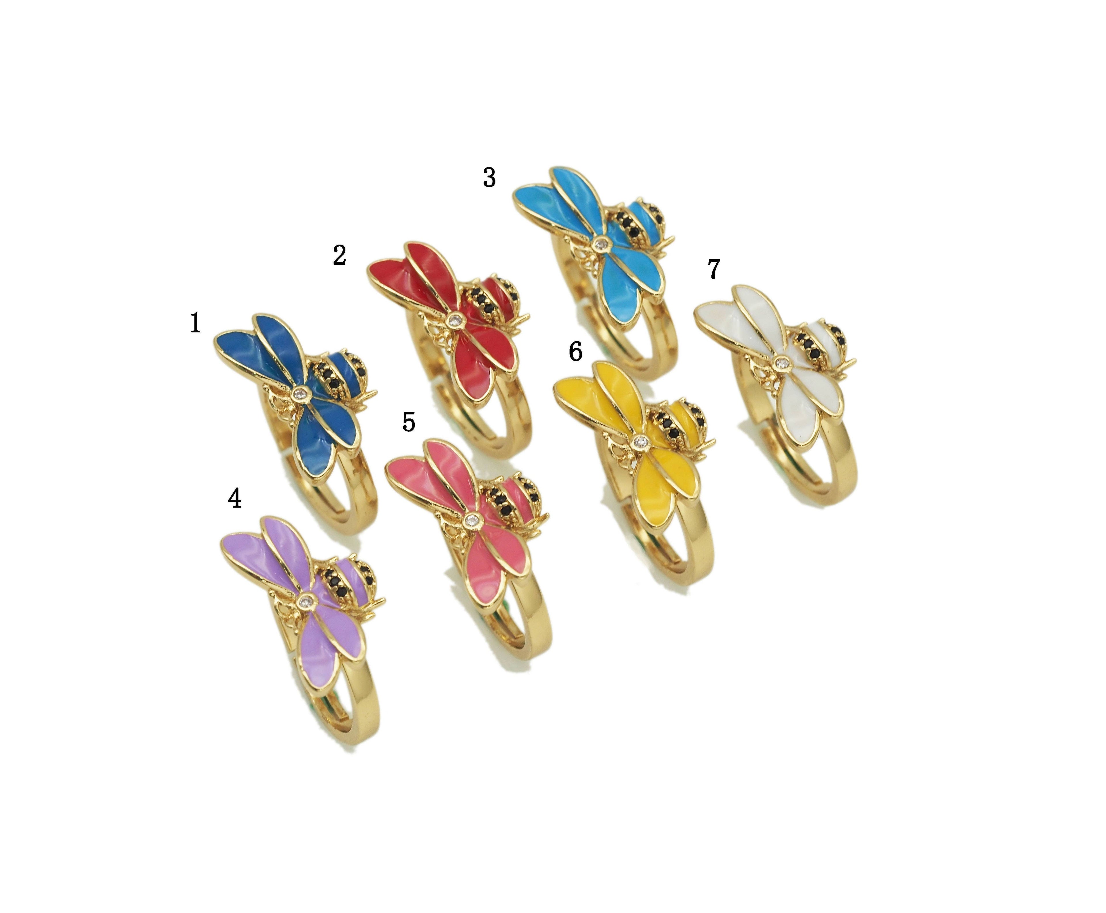 Colorful Enamel Bee Ring, O87