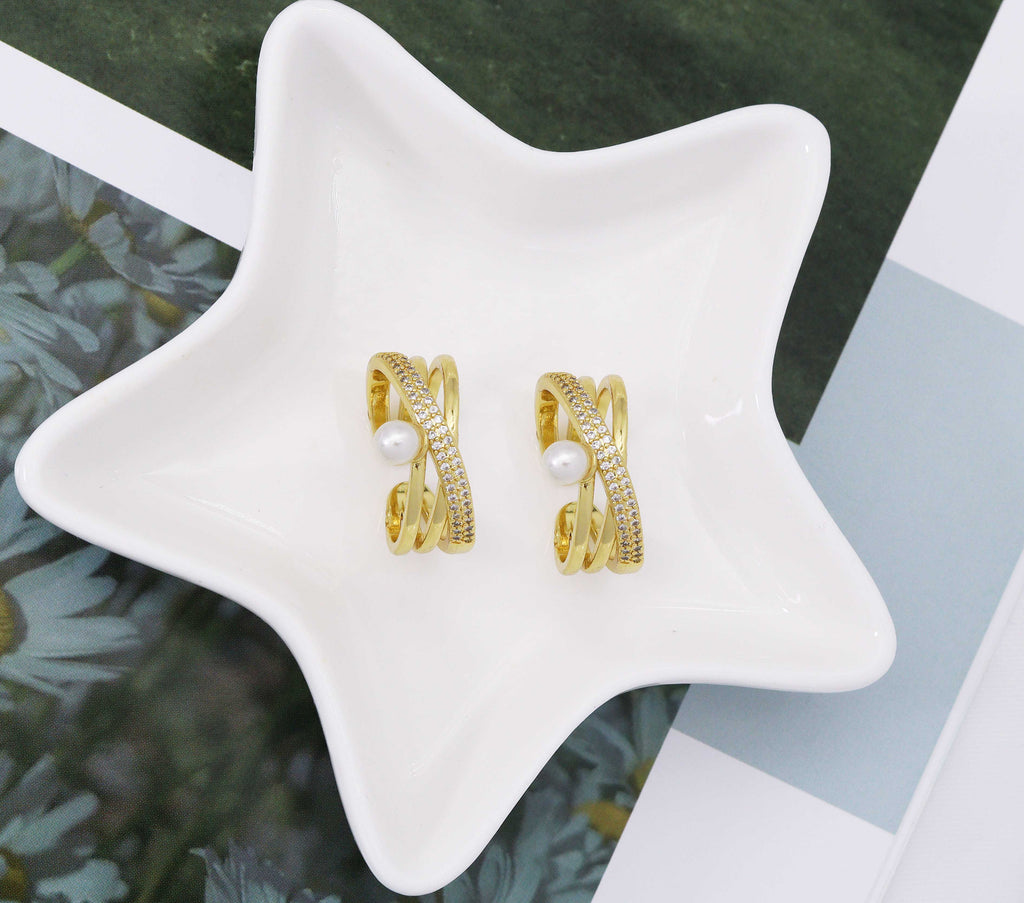 CZ Gold Pearl Cross Ring, Sku#X345