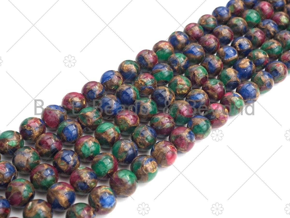 Gold Clinquant Beads, 4mm/6mm/ 8mm/10mm/12mm, Cloisonne Mixed Color Beads, 15.5" Full Strand Wholesale Gemstones,sku#U956